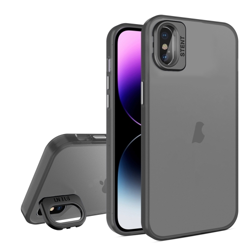 

For iPhone X / XS Skin Feel Lens Holder Translucent Phone Case(Black)