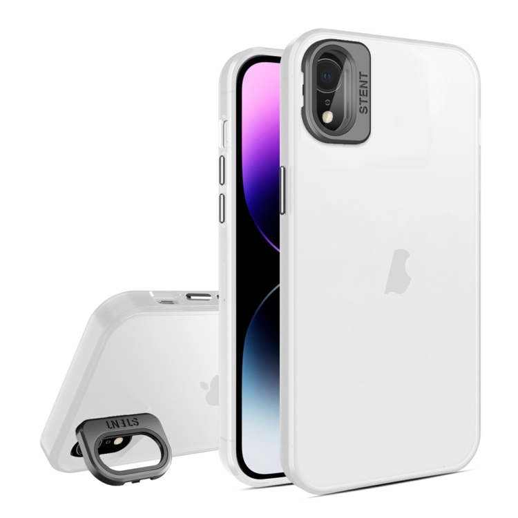 

For iPhone XR Skin Feel Lens Holder Translucent Phone Case(White)