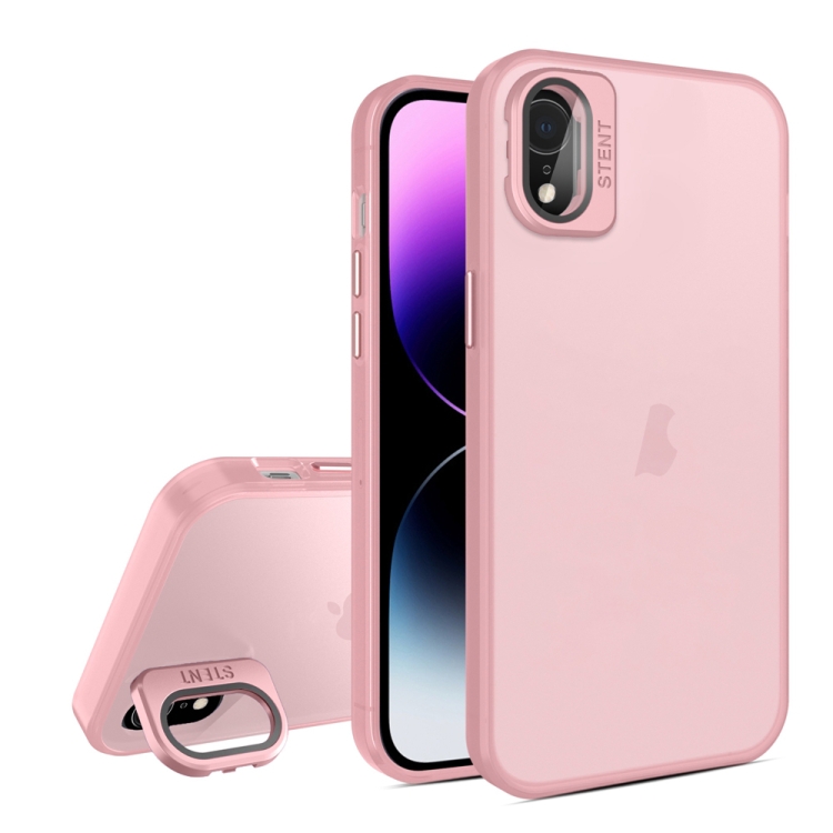 

For iPhone XR Skin Feel Lens Holder Translucent Phone Case(Pink)