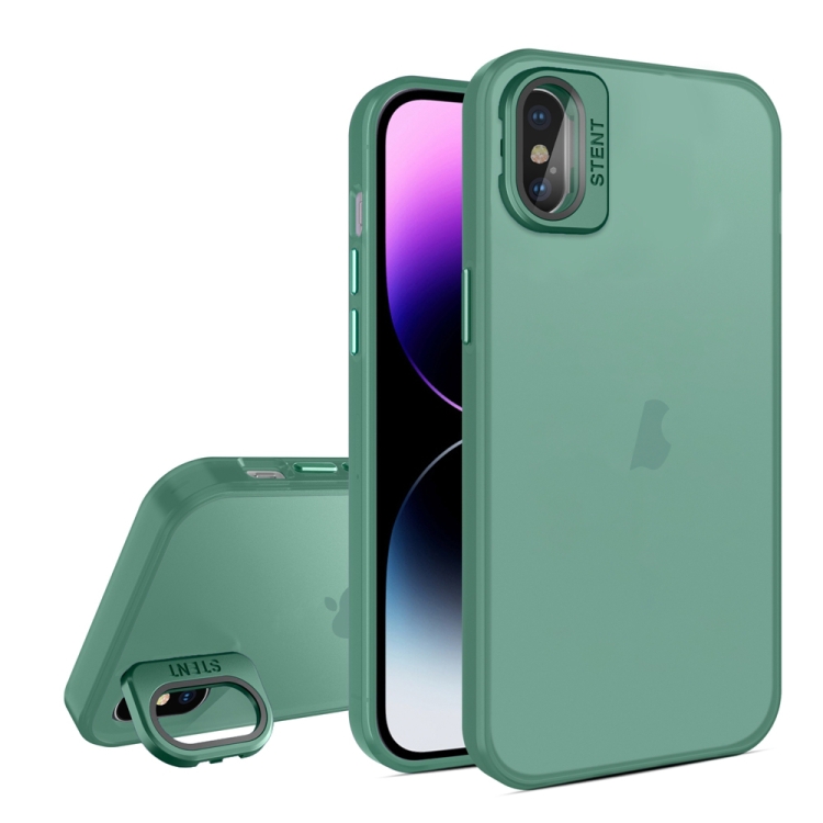 

For iPhone XS Max Skin Feel Lens Holder Translucent Phone Case(Green)
