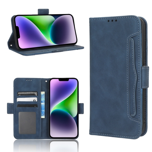 

For iPhone 15 Plus Skin Feel Calf Texture Card Slots Leather Phone Case(Blue)