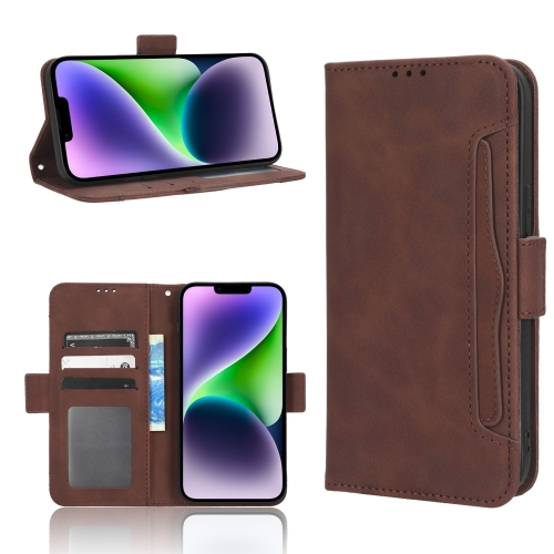 

For iPhone 15 Plus Skin Feel Calf Texture Card Slots Leather Phone Case(Brown)