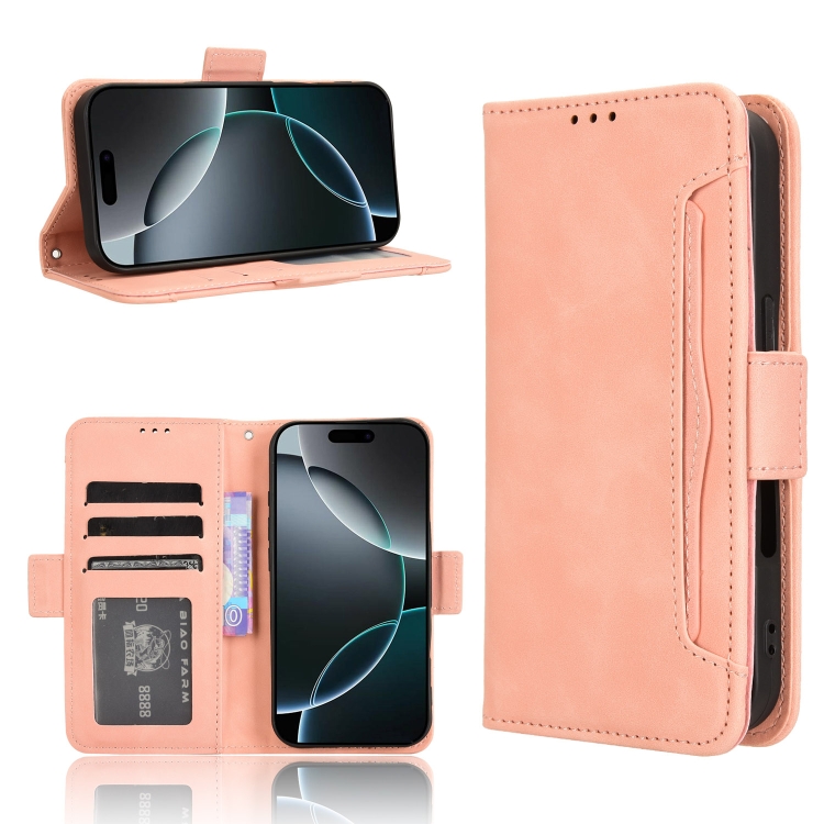

For iPhone 16 Pro Skin Feel Calf Texture Card Slots Leather Phone Case(Pink)