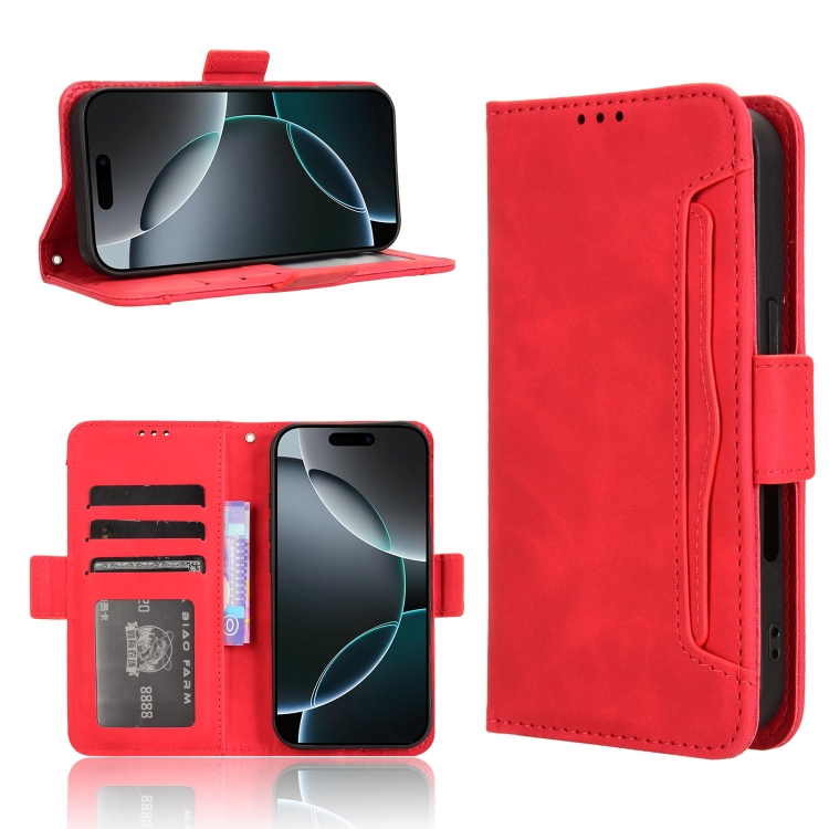 

For iPhone 16 Pro Skin Feel Calf Texture Card Slots Leather Phone Case(Red)