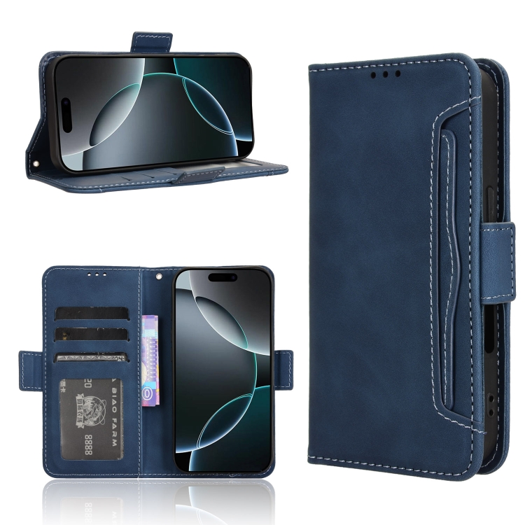 

For iPhone 16 Pro Skin Feel Calf Texture Card Slots Leather Phone Case(Blue)
