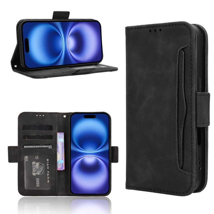 

For iPhone 16 Plus Skin Feel Calf Texture Card Slots Leather Phone Case(Black)