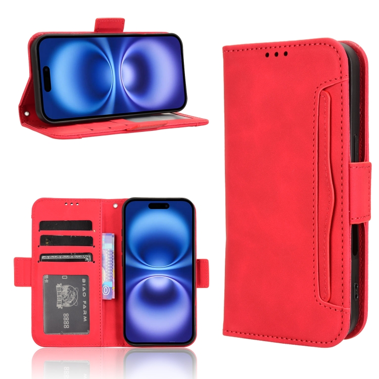 

For iPhone 16 Plus Skin Feel Calf Texture Card Slots Leather Phone Case(Red)