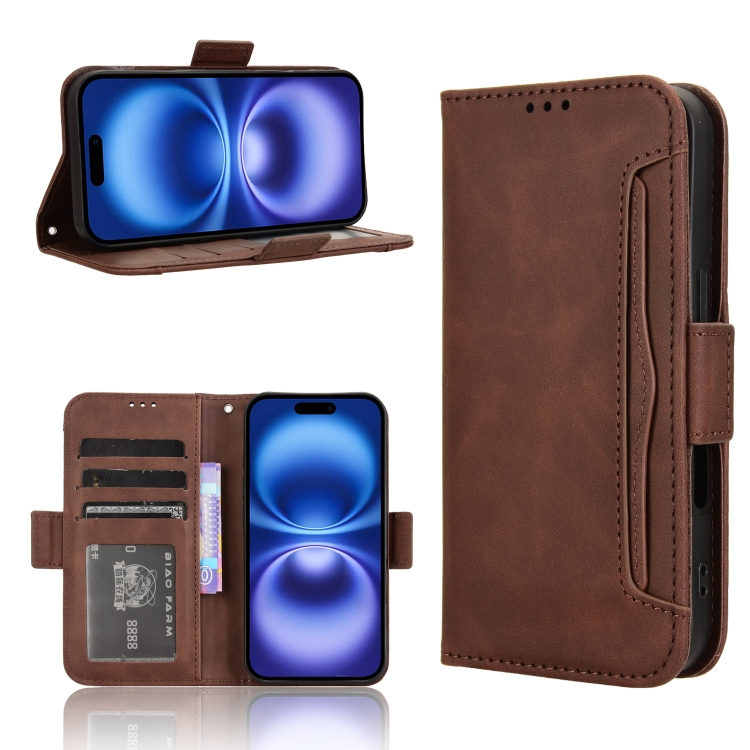 

For iPhone 16 Skin Feel Calf Texture Card Slots Leather Phone Case(Brown)