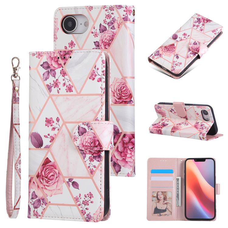 

For iPhone 16e Marble Bronzing Stitching Leather Phone Case(Rose Gold)