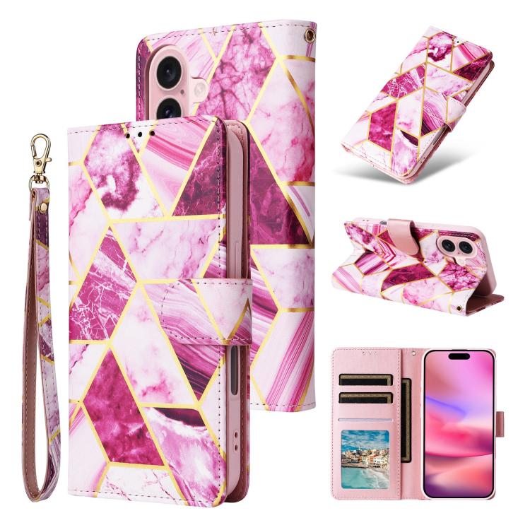 

For iPhone 17 Marble Bronzing Stitching Leather Phone Case(Purple)