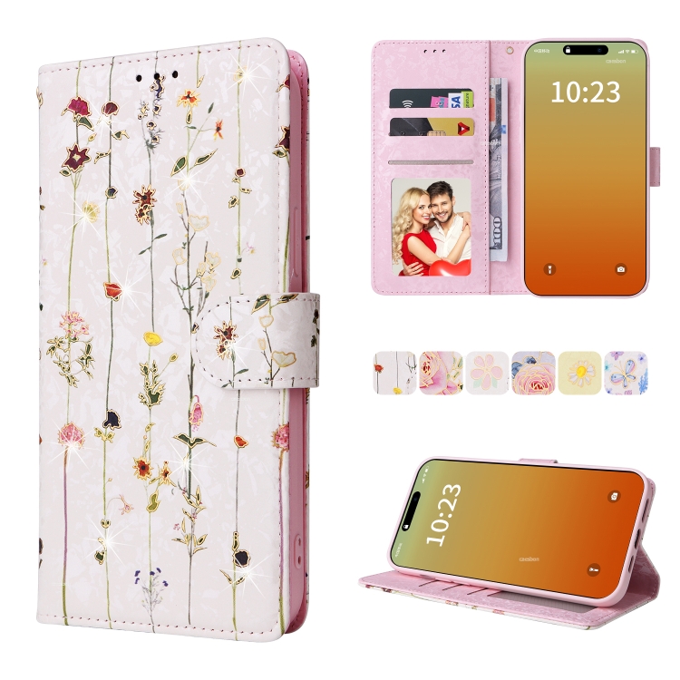 

For iPhone 15 Pro Max Bronzing Painting RFID Leather Case(Dreid Flower World)
