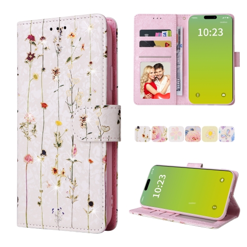 

For iPhone 15 Plus Bronzing Painting RFID Leather Case(Dreid Flower World)