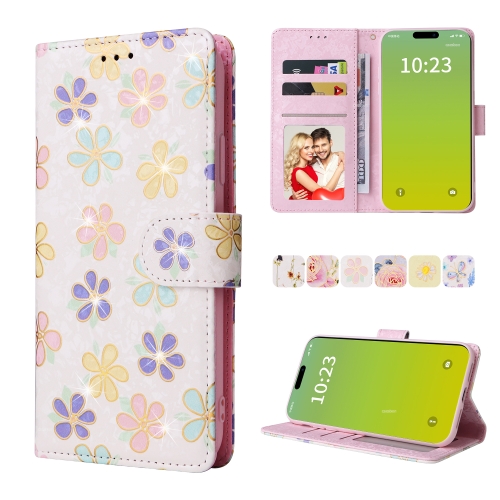 

For iPhone 15 Bronzing Painting RFID Leather Case(Bloosoming Flower)