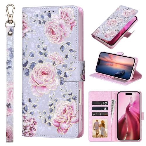 

For iPhone 16 Plus Bronzing Painting RFID Leather Case(Pastoral Rose)