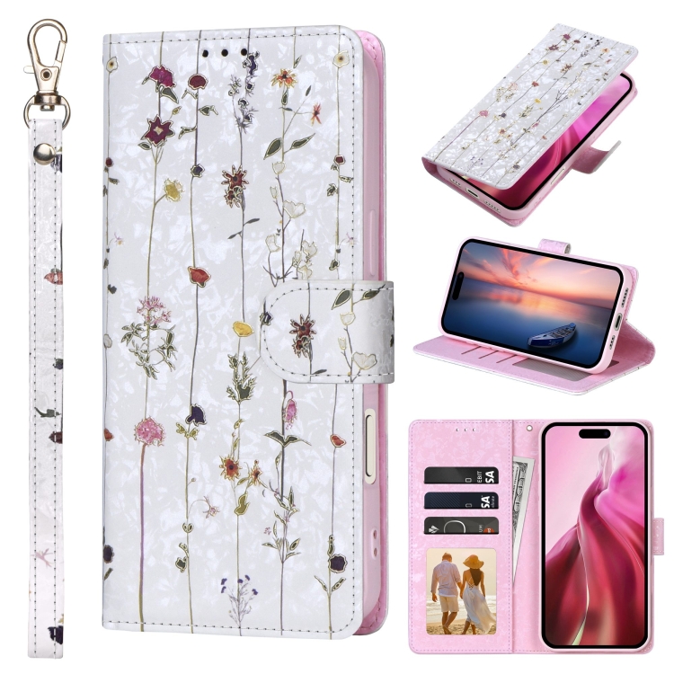 

For iPhone 16 Plus Bronzing Painting RFID Leather Case(Dreid Flower World)