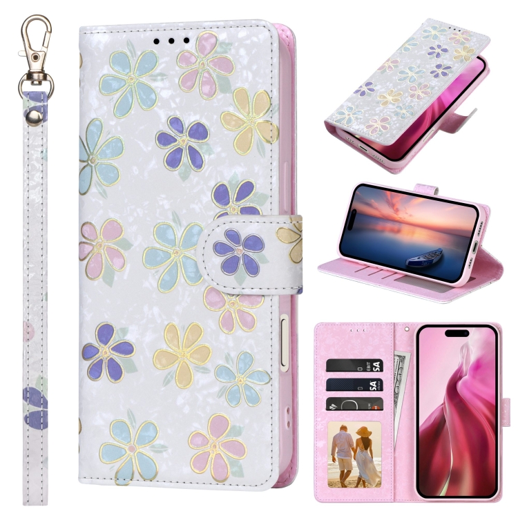 

For iPhone 16 Pro Bronzing Painting RFID Leather Case(Bloosoming Flower)