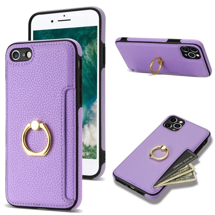 

For iPhone SE 2022 / 2020 / 8 / 7 Ring Card Litchi Leather Back Phone Case(Purple)