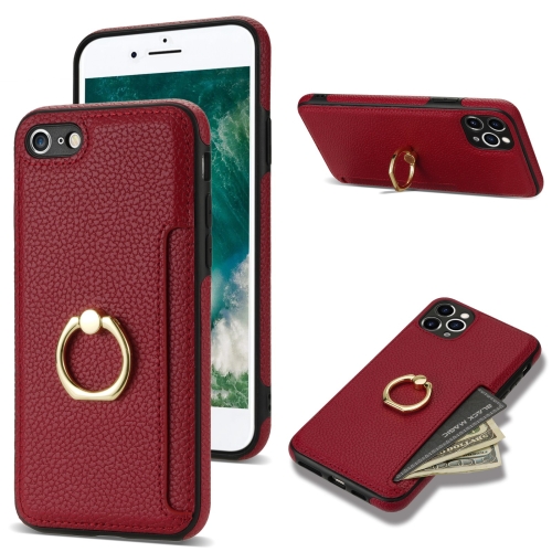

For iPhone SE 2022 / 2020 / 8 / 7 Ring Card Litchi Leather Back Phone Case(Red)