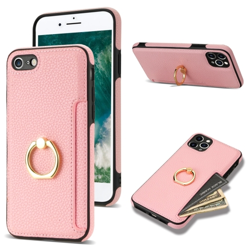 

For iPhone SE 2022 / 2020 / 8 / 7 Ring Card Litchi Leather Back Phone Case(Pink)