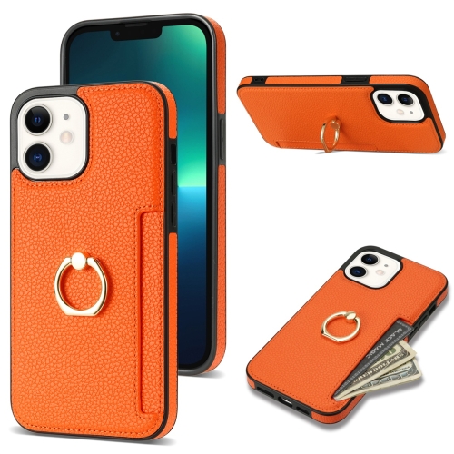 

For iPhone 11 Ring Card Litchi Leather Back Phone Case(Orange)