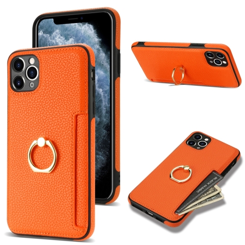 

For iPhone 11 Pro Ring Card Litchi Leather Back Phone Case(Orange)