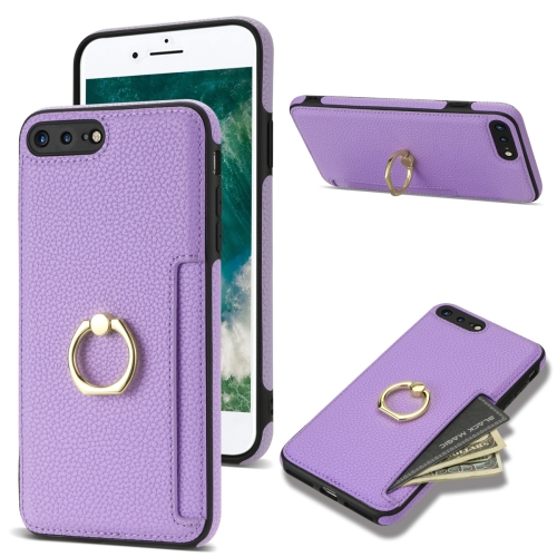 

For iPhone 8 Plus / 7 Plus Ring Card Litchi Leather Back Phone Case(Purple)