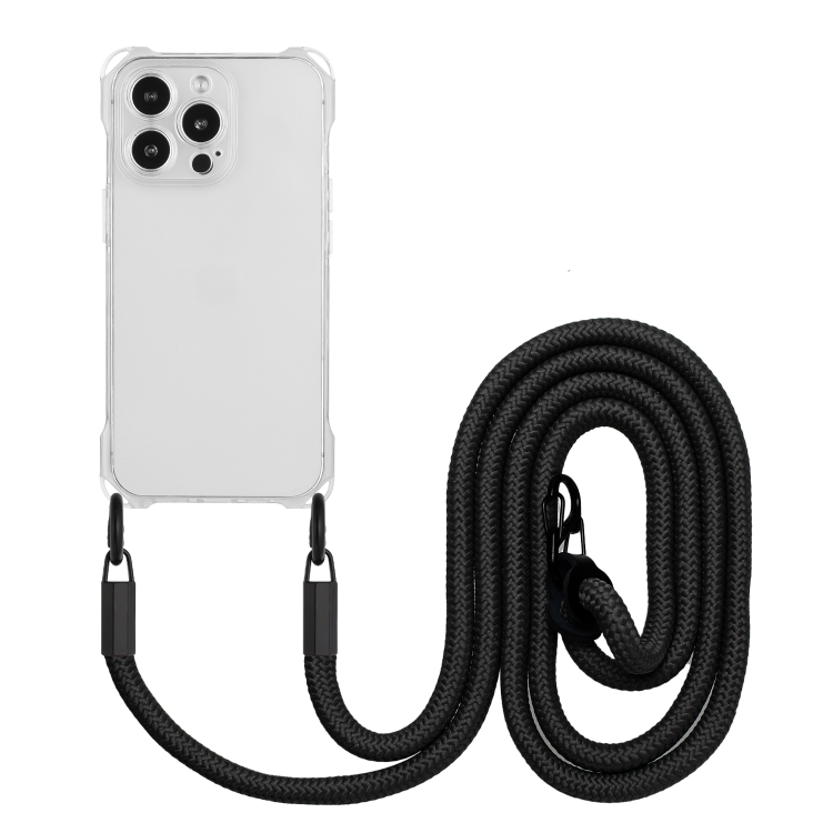 

For iPhone 15 Pro Max Four-corner Shockproof TPU Phone Case with Lanyard(Transparent)