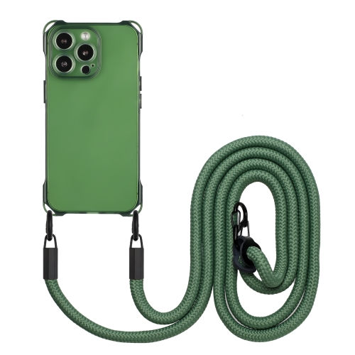 

For iPhone 15 Pro Four-corner Shockproof TPU Phone Case with Lanyard(Green)