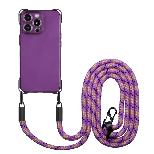 

For iPhone 15 Pro Four-corner Shockproof TPU Phone Case with Lanyard(Purple)
