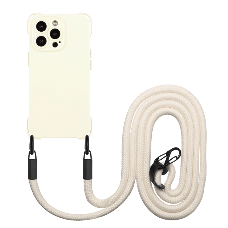 

For iPhone 15 Pro Four-corner Shockproof TPU Phone Case with Lanyard(White)