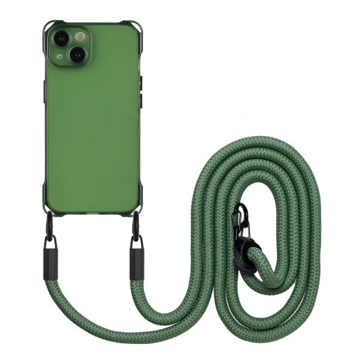 

For iPhone 15 Plus Four-corner Shockproof TPU Phone Case with Lanyard(Green)