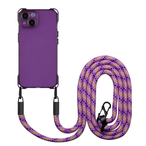 

For iPhone 15 Plus Four-corner Shockproof TPU Phone Case with Lanyard(Purple)