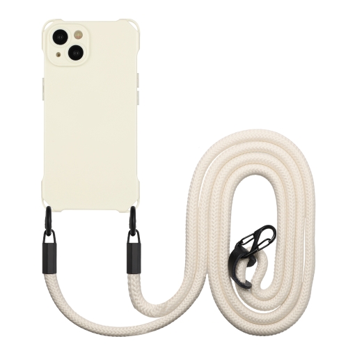 

For iPhone 15 Plus Four-corner Shockproof TPU Phone Case with Lanyard(White)