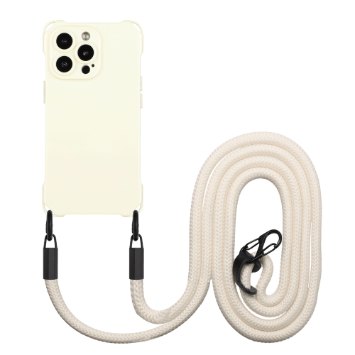 

For iPhone 14 Pro Four-corner Shockproof TPU Phone Case with Lanyard(White)