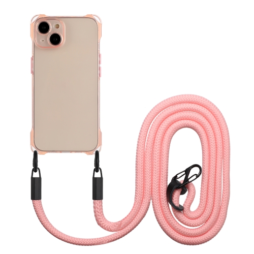 

For iPhone 13 Four-corner Shockproof TPU Phone Case with Lanyard(Pink)