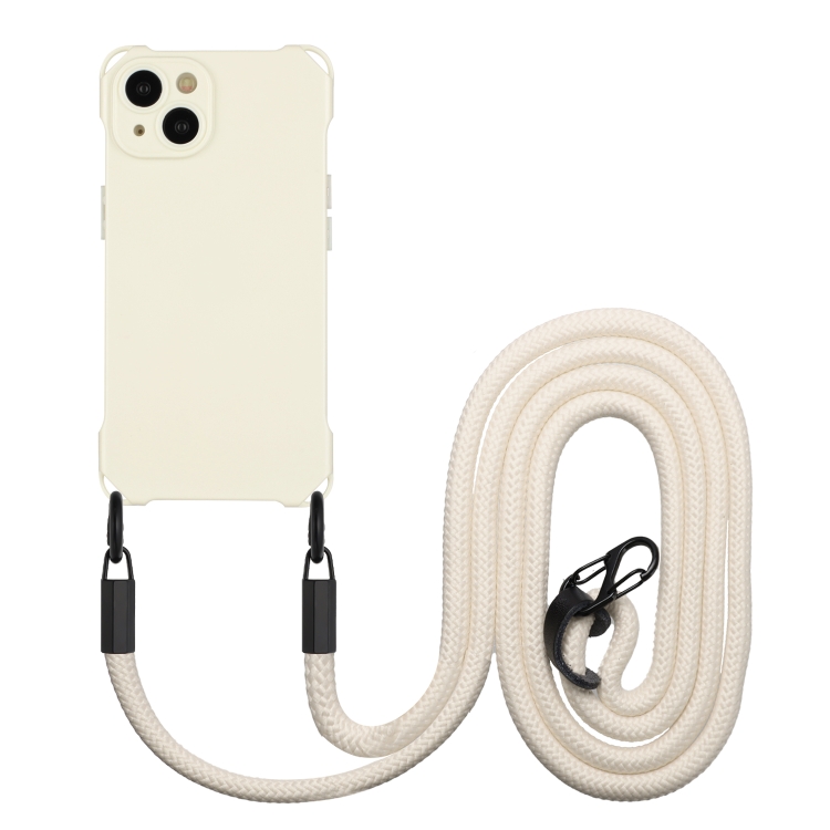 

For iPhone 13 Four-corner Shockproof TPU Phone Case with Lanyard(White)