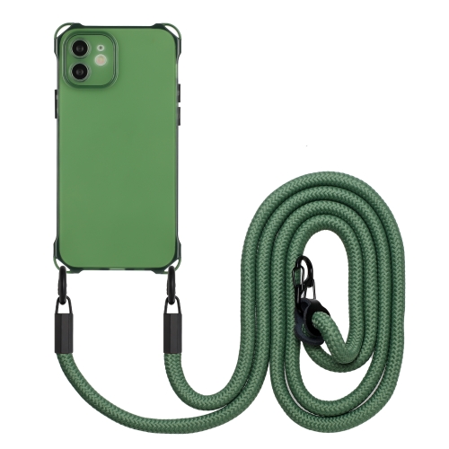 

For iPhone 12 Four-corner Shockproof TPU Phone Case with Lanyard(Green)