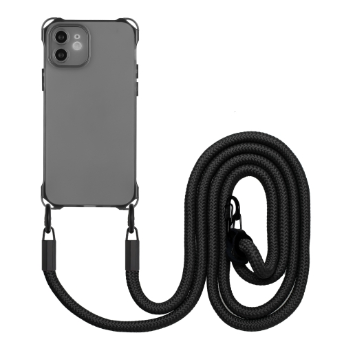 

For iPhone 12 Four-corner Shockproof TPU Phone Case with Lanyard(Black)