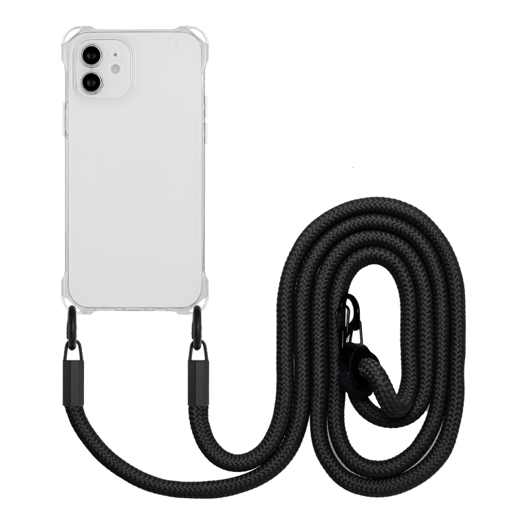 

For iPhone 12 Four-corner Shockproof TPU Phone Case with Lanyard(Transparent)