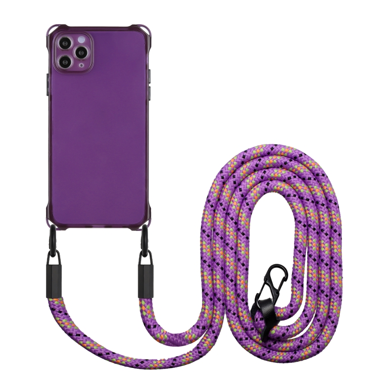 

For iPhone 11 Pro Max Four-corner Shockproof TPU Phone Case with Lanyard(Purple)