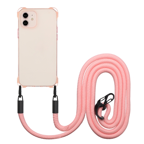 

For iPhone 11 Four-corner Shockproof TPU Phone Case with Lanyard(Pink)