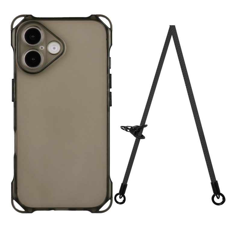 

For iPhone 16 Plus Four-corner Shockproof TPU Phone Case with Lanyard(Black)