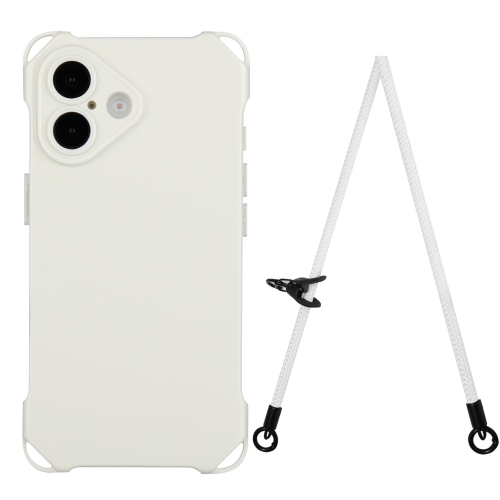 

For iPhone 16 Plus Four-corner Shockproof TPU Phone Case with Lanyard(White)