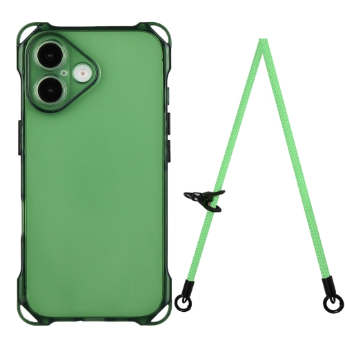 

For iPhone 16 Four-corner Shockproof TPU Phone Case with Lanyard(Green)