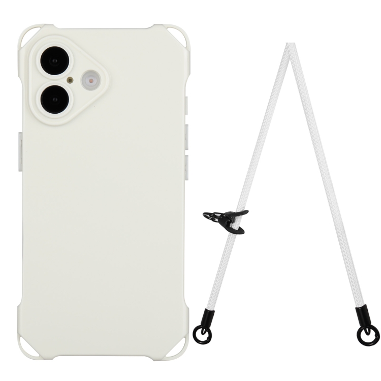 

For iPhone 16 Four-corner Shockproof TPU Phone Case with Lanyard(White)