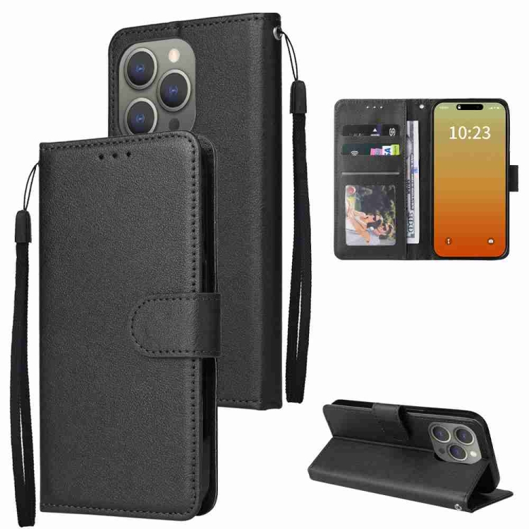 

For iPhone 15 Pro Max 3-Card Slots Multifunctional Leather Phone Case(Black)