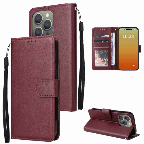 

For iPhone 15 Pro Max Multifunctional Horizontal Flip Leather Phone Case with Three Card Slots(Wine Red)