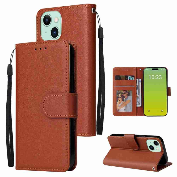 

For iPhone 15 Plus 3-Card Slots Multifunctional Leather Phone Case(Brown)