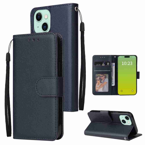 

For iPhone 15 Plus Multifunctional Horizontal Flip Leather Phone Case with Three Card Slots(Blue)