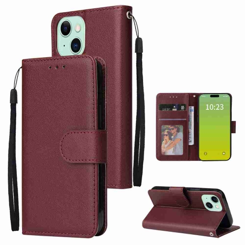 

For iPhone 15 Plus Multifunctional Horizontal Flip Leather Phone Case with Three Card Slot(Wine Red)